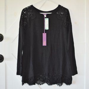 NWT Truly Poppy Stitch Fix Concha Lace Detail Split Back Knit Top black size S
